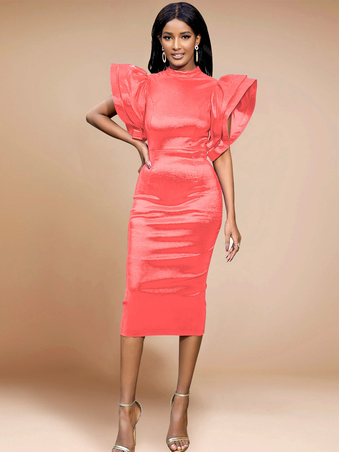Damen figurbetontes Kleid mit voluminösen Puffärmeln EB