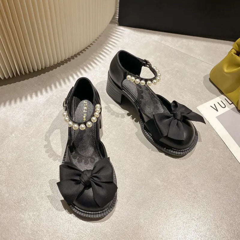 Damen Elegante Absatzschuhe mit dekorativen Perlen und Schleifen-Design EB