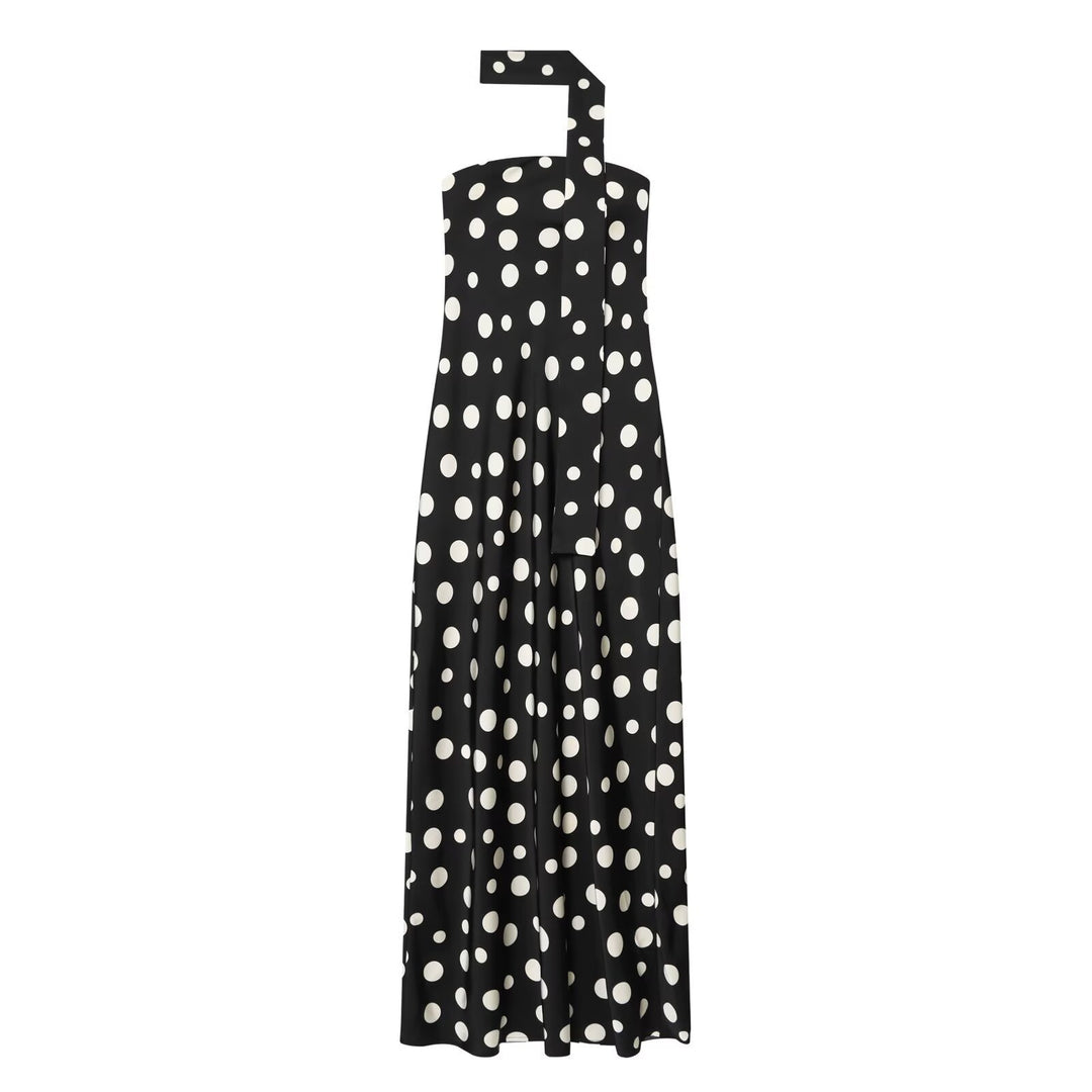 Damen Maxikleid mit asymmetrischem Träger und verspieltem Punktemuster EB