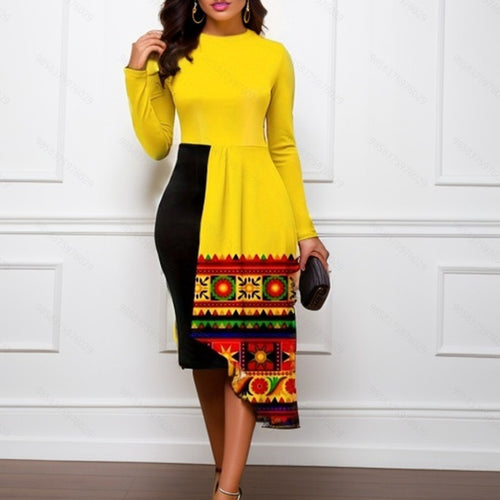 Damen Asymmetrisches Kunstkleid mit modernen Linien EB