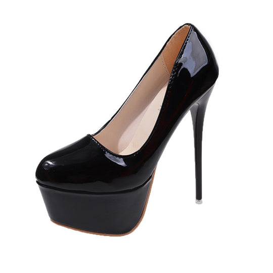 Damen Plateau-Pumps mit glänzendem Obermaterial und hohem Stiletto-Absatz EB