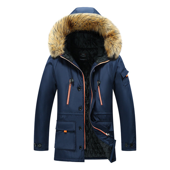 Men's  water-resistant quilted-lined parka with faux-fur trimmed hood and multi-pocket utility EB