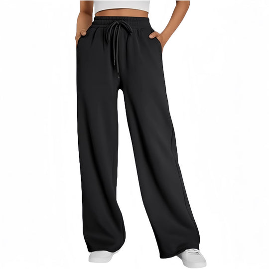 Damen nan Palazzo-Loungehose mit hoher Taille, elastischem Bund, Kordelzug und tiefen Seitentaschen EB