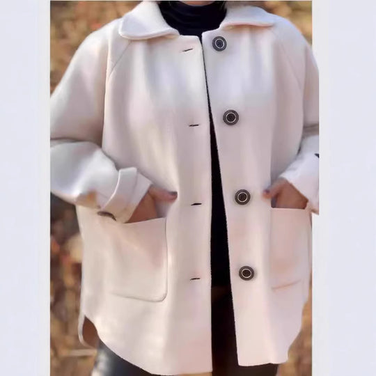 Damen modische und warme Wollejacke mit praktischen Taschen EB
