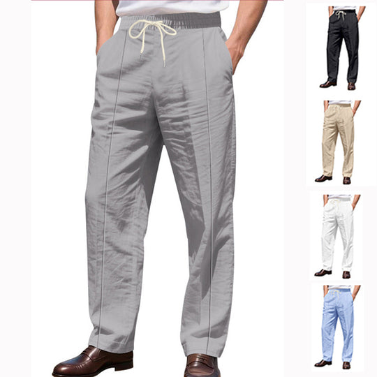 Herren nan elegante Leinenhose mit Bügelfalte Tunnelzugbund und weitem Bein EB