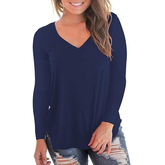 Damen V-Ausschnitt Langarmshirt aus weichem Baumwollmix EB