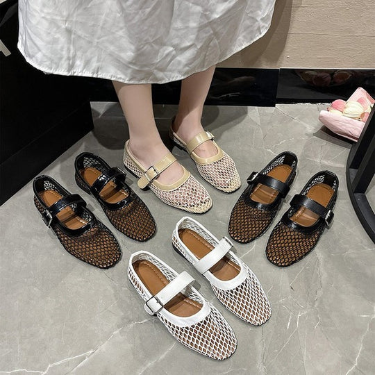 Damen modische Riemchen-Ballerinas mit Netzstruktur EB