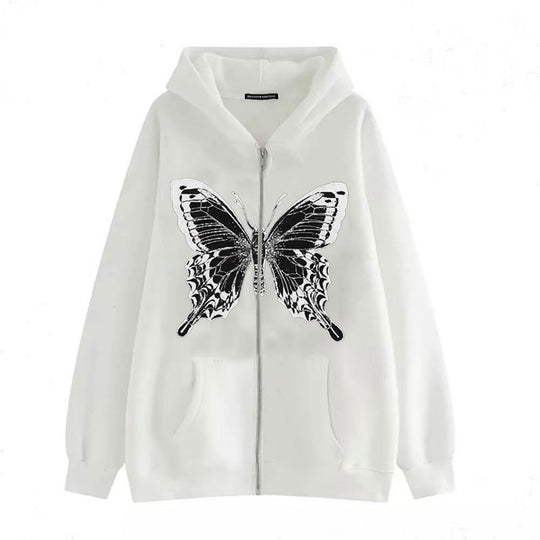 Damen Zip-Hoodie mit ausdrucksstarkem Schmetterlingsmotiv EB