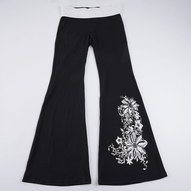 Damen Flared Yoga-Hose mit floralem Druck und hohem Bund EB