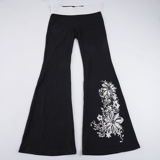 Damen Flared Yoga-Hose mit floralem Druck und hohem Bund EB
