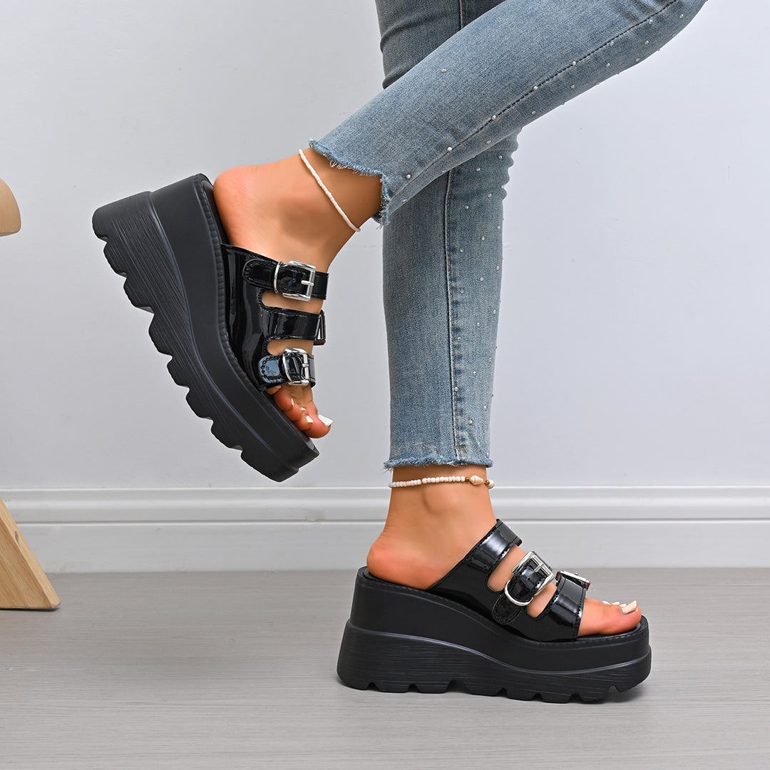 Damen Wedge-Pantoletten mit modischem Doppelriemen-Design und rutschfester Sohle EB
