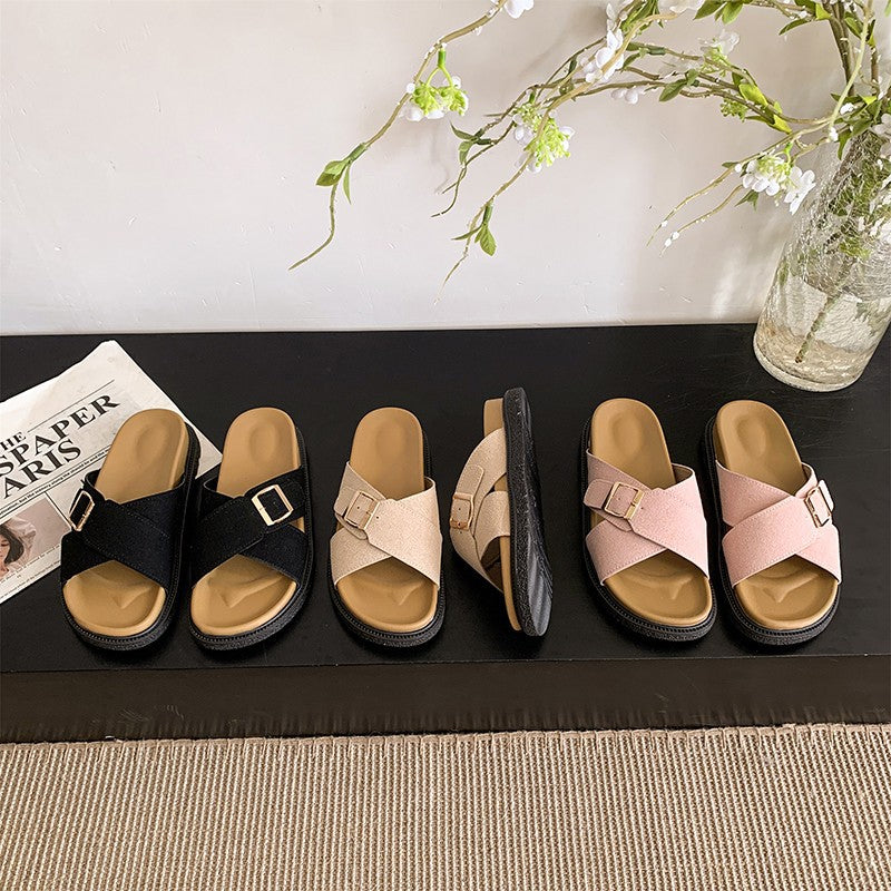 Damen Komfortable Mules mit modischem Schnallen-Detail EB