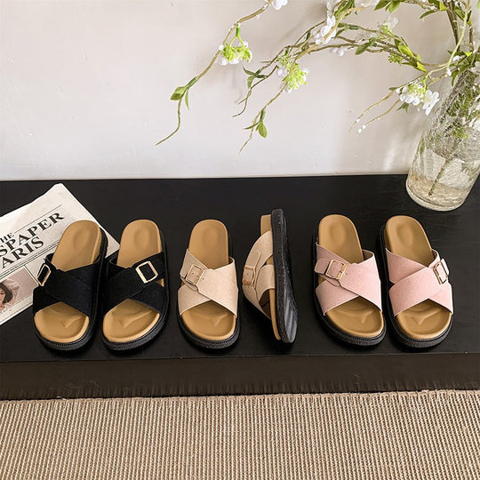 Damen Komfortable Mules mit modischem Schnallen-Detail EB