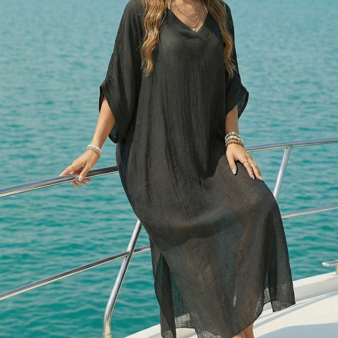 Damen luftiger Strandkaftan mit V-Ausschnitt EB