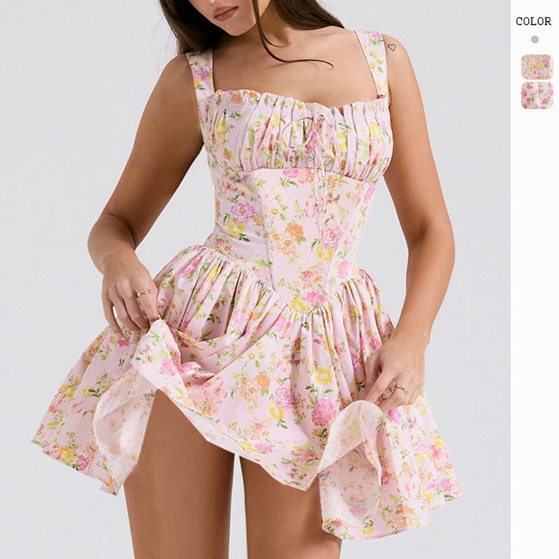 Damen Verspielt gefüttertes Mini-Kleid mit schulterfreien Trägern und Rüschendetails EB