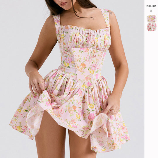 Damen Verspielt gefüttertes Mini-Kleid mit schulterfreien Trägern und Rüschendetails EB