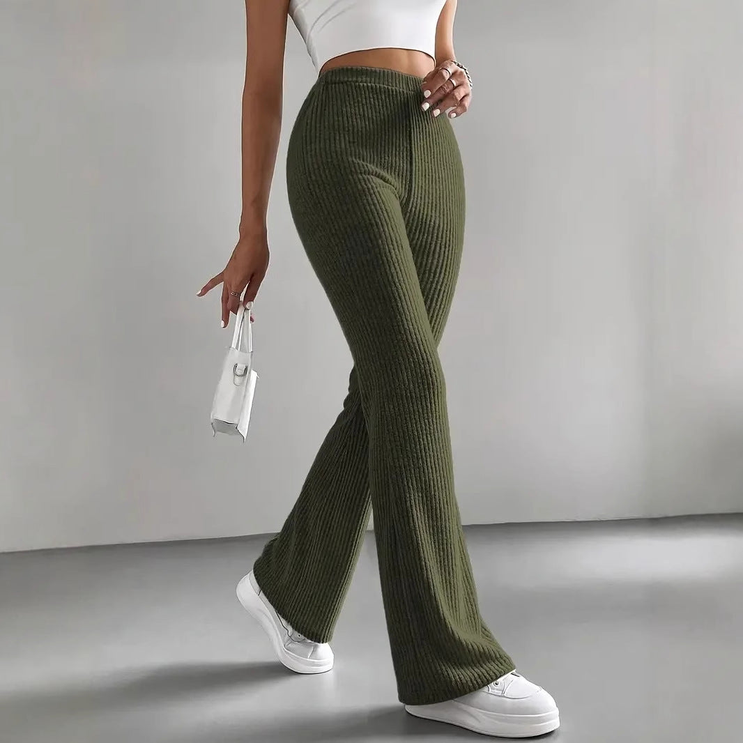 Damen Bequeme weit geschnittene Ripp-Hose mit hohem Bund EB
