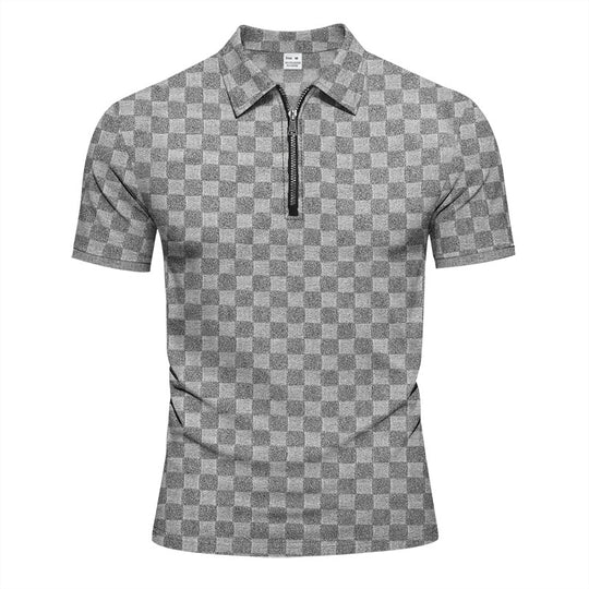 Herren Poloshirt mit halbem Reißverschluss und modernem Karomuster EB