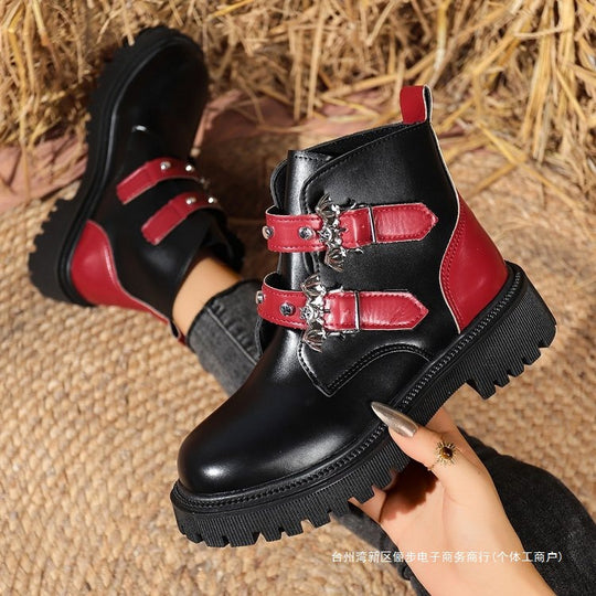 Damen Stiefeletten mit modischen Schnallen und robustem Profil EB