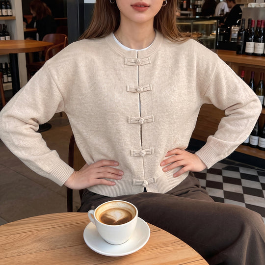 Damen Feinstrick-Cardigan mit dekorativem Knotenverschluss und legerer Raglan-Silhouette EB
