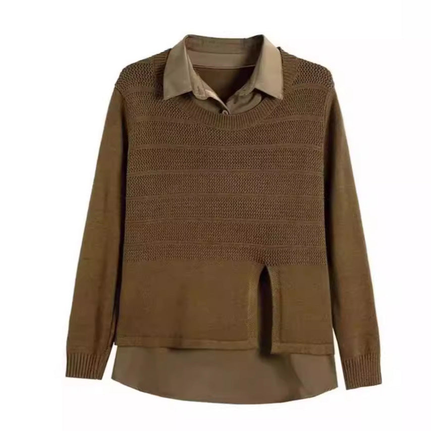 Damen Modischer Layered Pullover mit Struktur EB