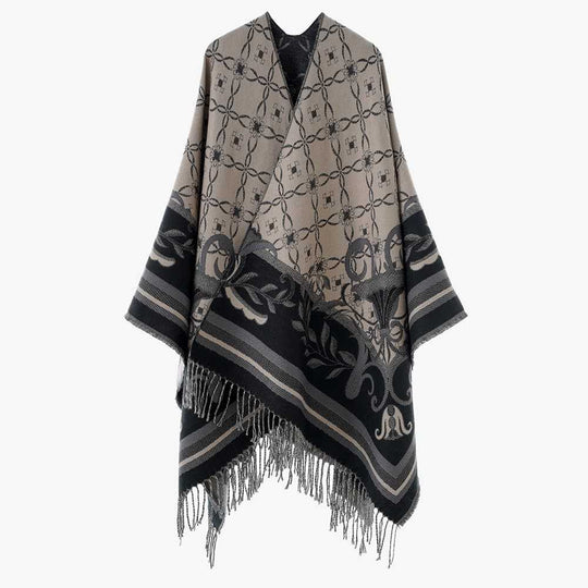 Damen Leichter Jacquard-Überwurf im Kaftan-Stil mit Zierfransen EB