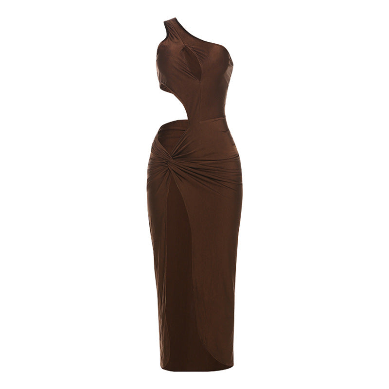 Damen Elegantes One-Shoulder Maxikleid mit Raffungen und figurbetontem Schnitt EB