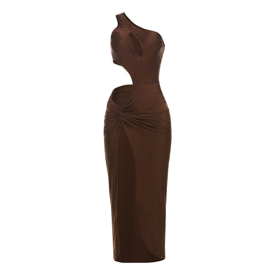 Damen Elegantes One-Shoulder Maxikleid mit Raffungen und figurbetontem Schnitt EB
