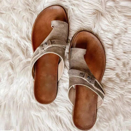 Damen komfortable Zehentrenner-Sandalen mit modischem Riemchen-Design EB