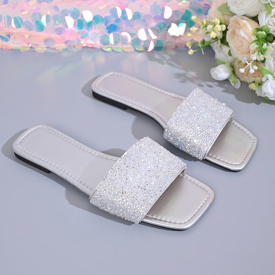 Damen Glamouröse Riemchen-Pantoletten mit funkelndem Glitter-Design EB