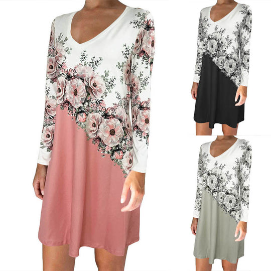 Damen Elegantes Wickelkleid mit floralen Akzenten und V-Ausschnitt EB