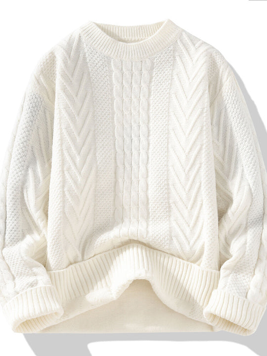 Herren Grobstrickpullover mit Zopfmuster und lässigem Schnitt EB