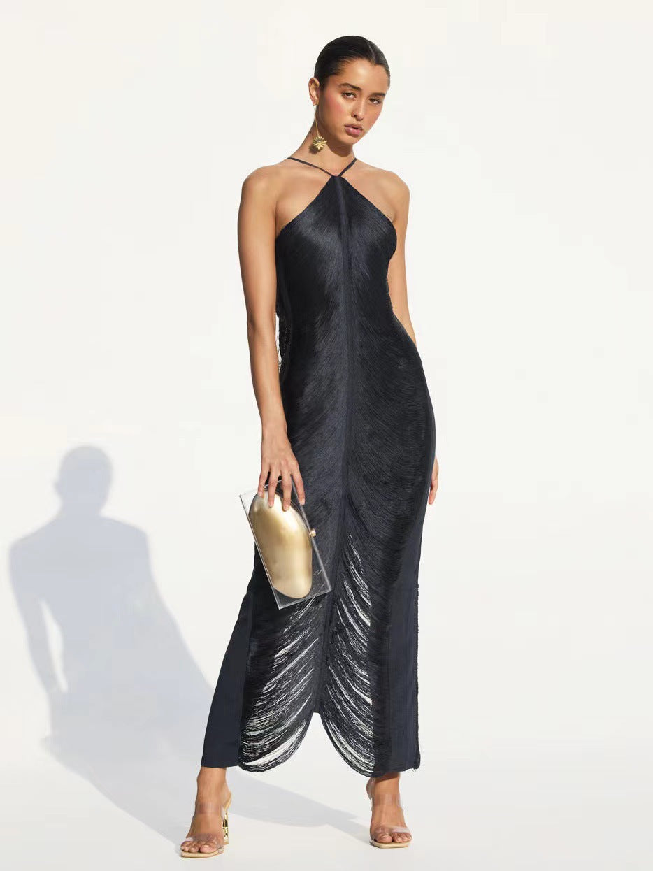 Damen Langkleid mit raffiniertem Schlitz und elegantem Kragen EB