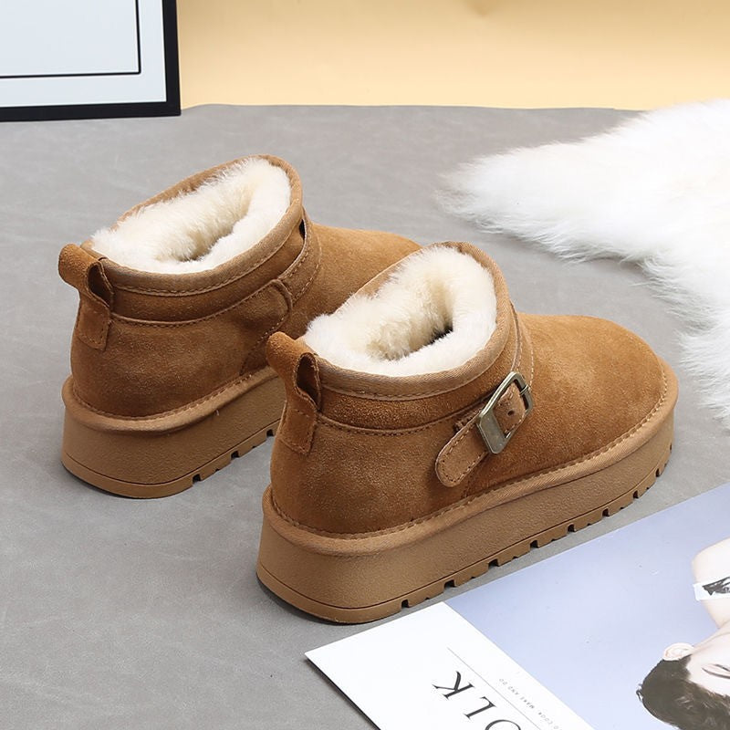 Damen kuschelige Stiefeletten mit weichem Futter und modischer Schnalle EB