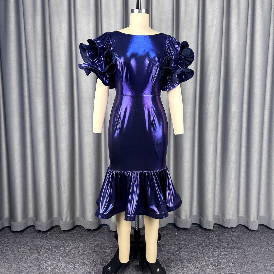 Damen glamouröses Abendkleid mit voluminösen Rüschensäumen EB