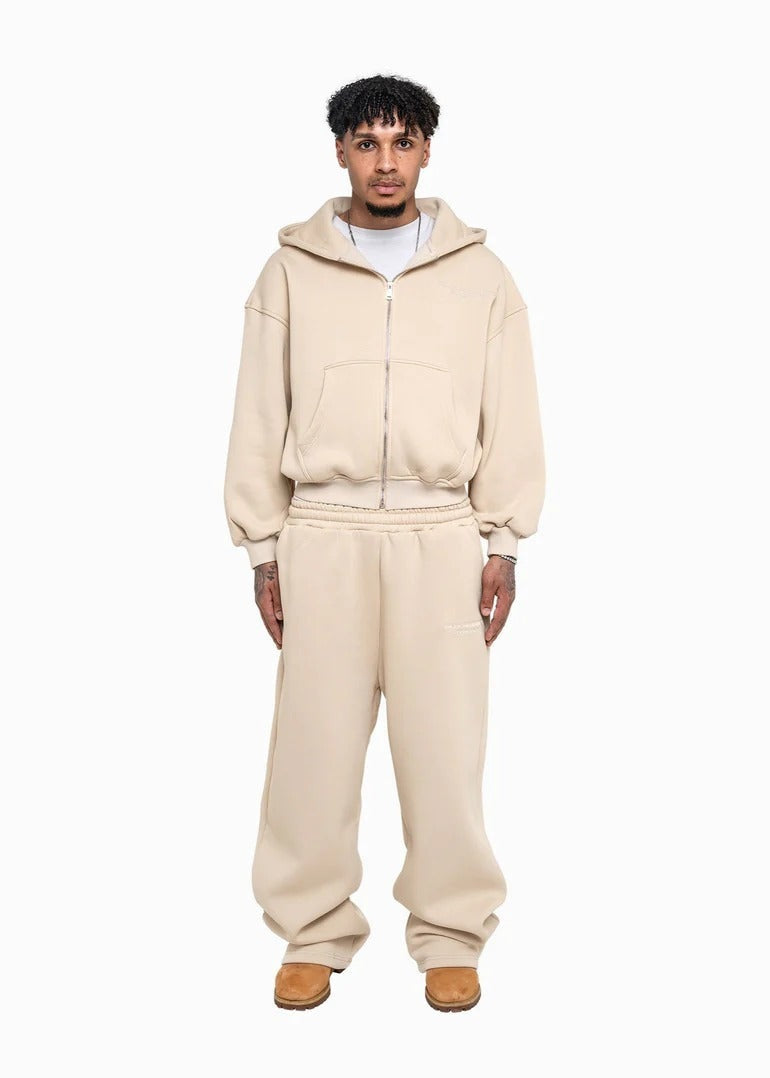 Herren nan lässiges Reißverschluss-Hoodie- und Palazzohose-Set mit dropped-shoulder Silhouette EB