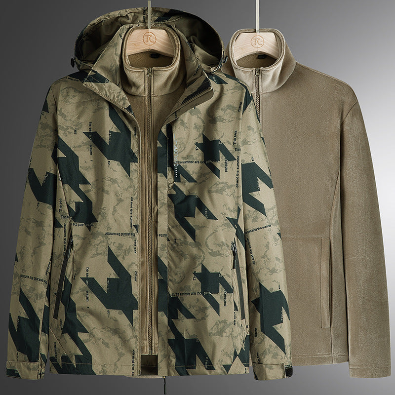 Herren modularer Softshell-Parka mit herausnehmbarer Fleece-Innenjacke, winddichter Außenhülle und verstellbarer Kapuze EB