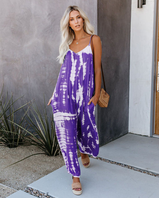 Damen Elegantes Jumpsuit mit Spaghettiträgern und weitem Bein EB