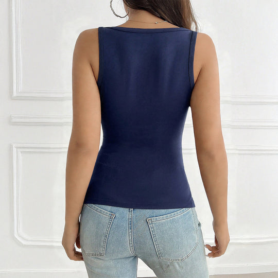 Damen Figurnahes Trägershirt mit Knopfleiste und elastischem Stoff EB