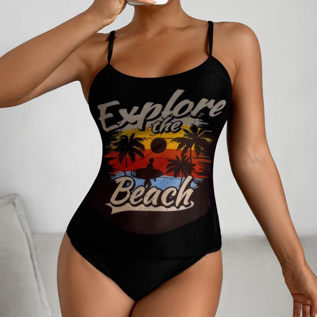 Damen Strandtop mit buntem Grafikdesign und passendem Bikiniunterteil EB
