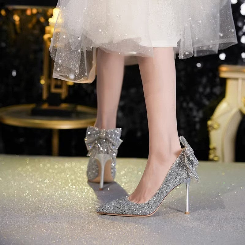 Damen elegante High Heels mit glitzerndem Schleifen-Detail EB