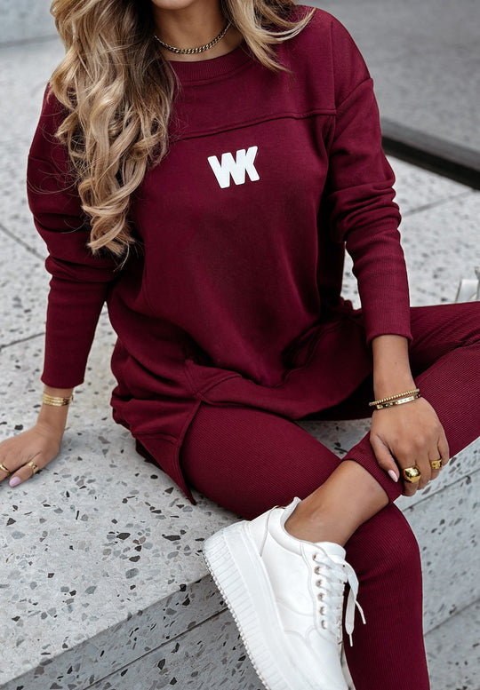 Damen nan Oversize-Longsweatshirt mit seitlichen Schlitzen und highwaist Ripp-Leggings Set EB