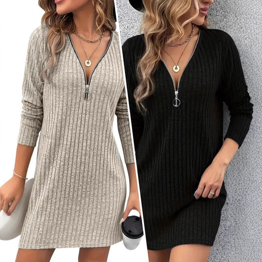 Damen Mini-Kleid mit Reißverschluss und Rippstruktur EB