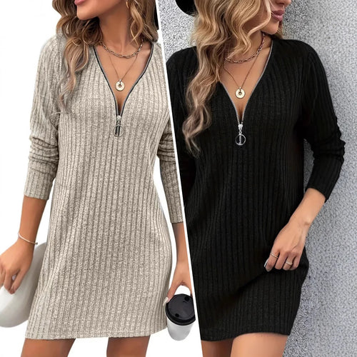 Damen Mini-Kleid mit Reißverschluss und Rippstruktur EB