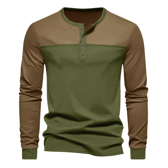 Herren modisches Langarmshirt mit Knopfleiste und strukturiertem Oberteil EB