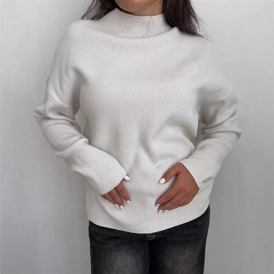 Damen Oversize-Feinstrickpullover mit Stehkragen und geriffelter Struktur EB