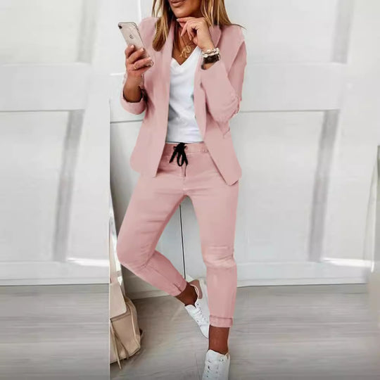 Damen nan zweiteiliges Blazer-Jogger-Set mit tailliertem Blazer und elastischer Bundhose EB