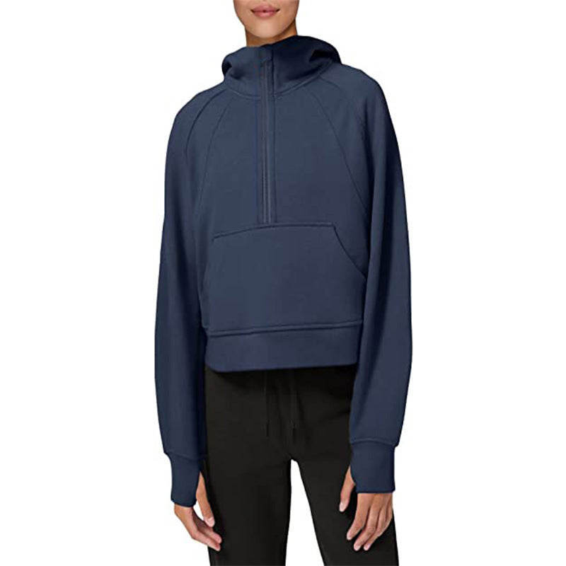 Damen sportlicher Fleece-Hoodie mit halbem Reißverschluss EB