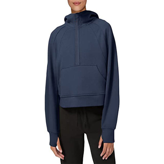 Damen sportlicher Fleece-Hoodie mit halbem Reißverschluss EB