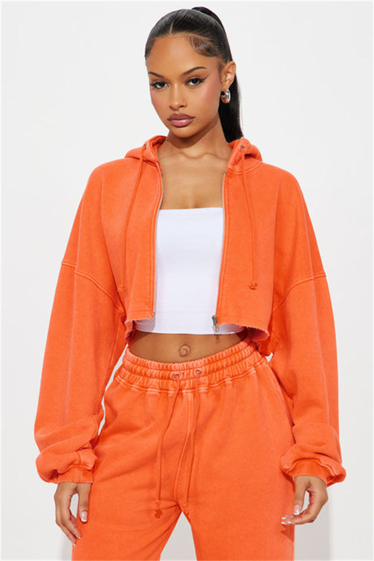 Damen nan Kapuzen-Crop-Top und weite Jogginghose Lounge-Set aus weichem Fleece EB